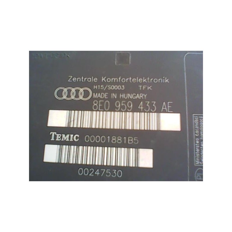 Módulo de confort Audi A4 B6 Sedán 1.9 TDI AVB (2001–2004) referencia 8E0959433AE, unidad original TEMIC probada y garantizada p