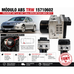 Módulo ABS TRW referencia 15710602 compatible con Peugeot 407 equipado con motor 2.0 16V gasolina (RFN / EW10J4).bng