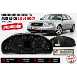 Tableau de bord Audi A6 C5  2.8 V6 30V 193cv (142kW), années 1997 à 2001, référence Audi 4B0920930KX VDO 110.208.948/001.BNG
