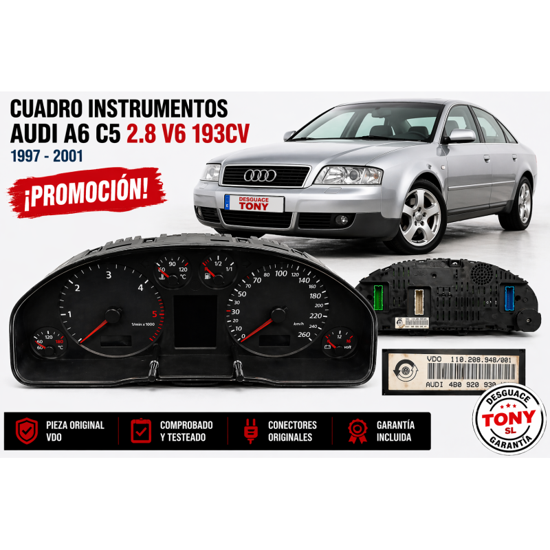 Cuadro Instrumentos Audi A6 C5 2.8 V6 193cv Gasolina 1997-2001 Ref 4B0920930KX VDO.BNG