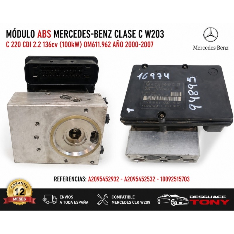 Módulo ABS Mercedes Classe C W203 C220 CDI 2.2 136cv referência A2095452932 10092515703.JPG