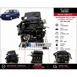 Motor Volkswagen Polo III  6N1 1.9 LTR. 64 CV AEF Diesel Año 1994-1999 Referencia Interna 70701