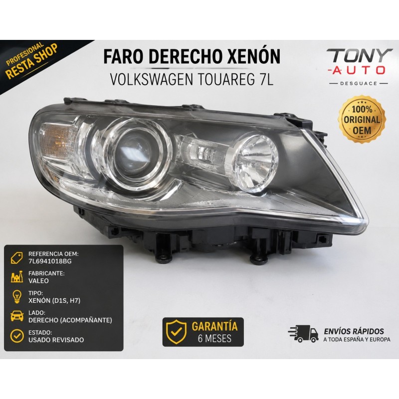 Farol dianteiro direito Xenon Volkswagen Touareg 7L Valeo OEM 7L6941018BG