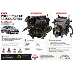 Motor Peugeot 206 2A/C 1.4 i Gasolina 75cv / 55kW KFX (TU3JP), Ano de 1998 - 2012