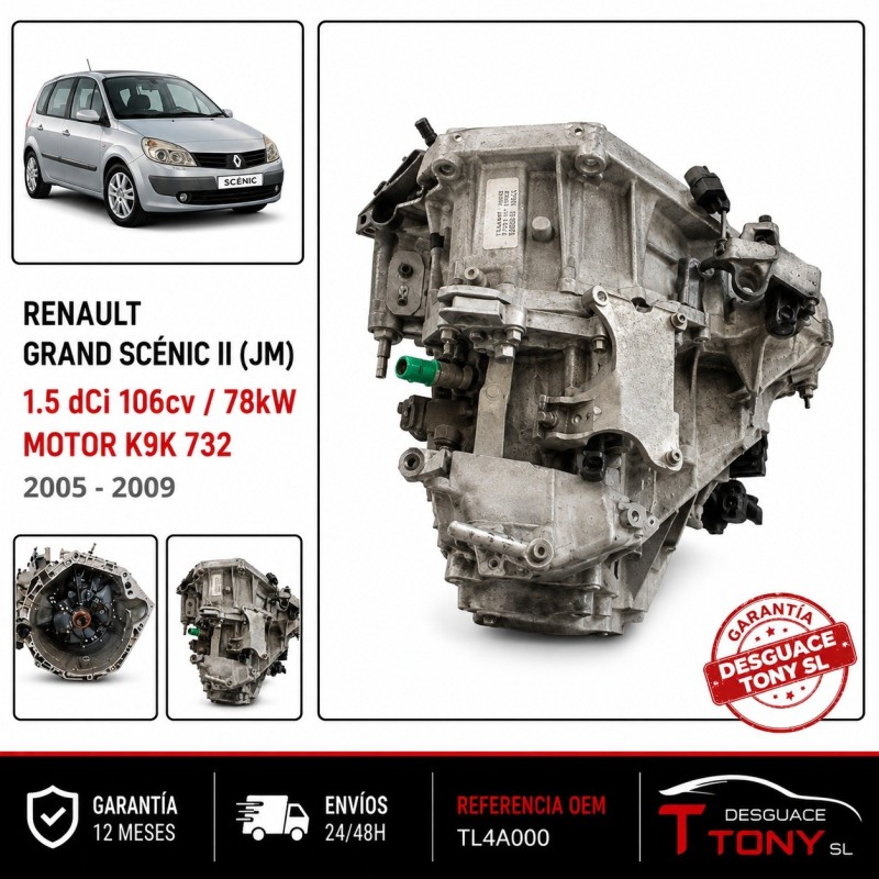 Caixa de velocidades manual de 5 velocidades Renault Grand Scenic II (JM) 1.5 dCi 106 cv K9K 732 2005-2009 Ref. TL4A000