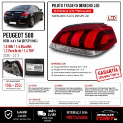 Feu Arrière Droit LED Peugeot 508 Restylage 2015-2018 Référence 9807242680A.JPG