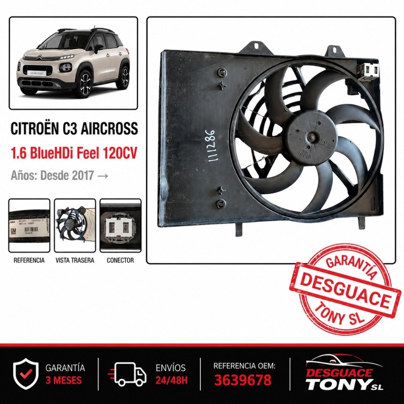 Eletroventilador Citroën C3 Aircross BlueHDi Feel 1.6 120CV Referência 3639678