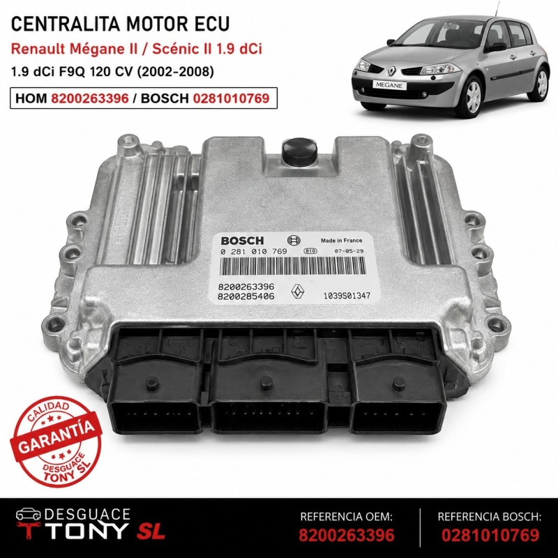 Centralina do Motor ECU Bosch Renault Mégane II 1.9 dCi F9Q 120 CV Referência 8200263396 0281010769