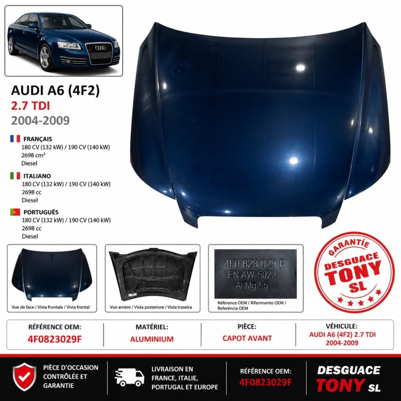 Capô Dianteiro em Alumínio Audi A6 Berlina (4F2) 2.7 TDI 2004-2009 OEM 4F0823029F