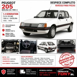 Peugeot 205 Berlina 1.4 Generation 75 CV Motor 1G1E Caixa Manual 5 Velocidades para Peças (1992-1994)