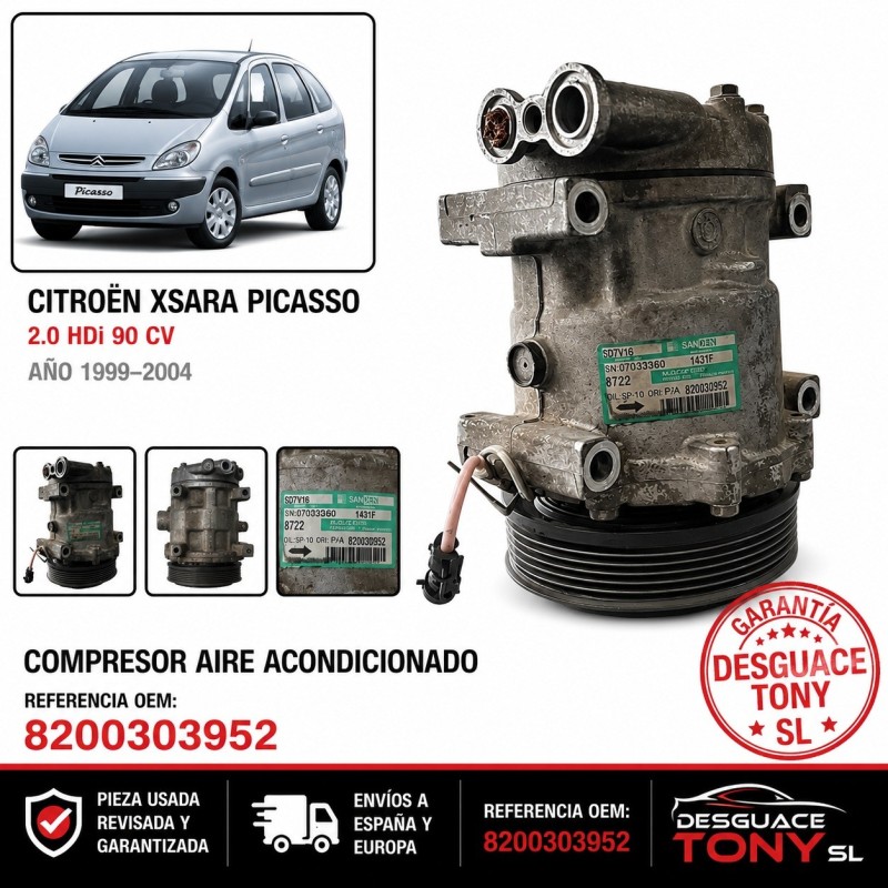 Compressore Aria Condizionata Citroën Xsara Picasso 2.0 HDi 90 CV Sanden SD7V16 OEM 8200303952