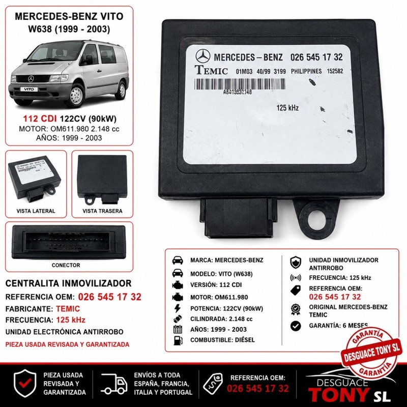 Boîtier Antidémarrage Mercedes-Benz Vito W638 112 CDI Référence OEM 0265451732