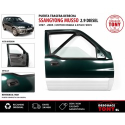 Porta Traseira Direita SsangYong Musso 2.9 Diesel OM662 99 CV 1997-2005