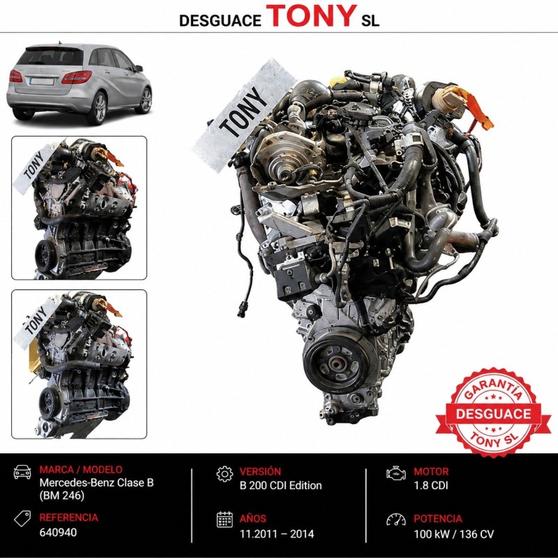 Motor Mercedes-Benz Classe B W246 B 200 CDI 136 CV 1.8 CDI Ref. 640940