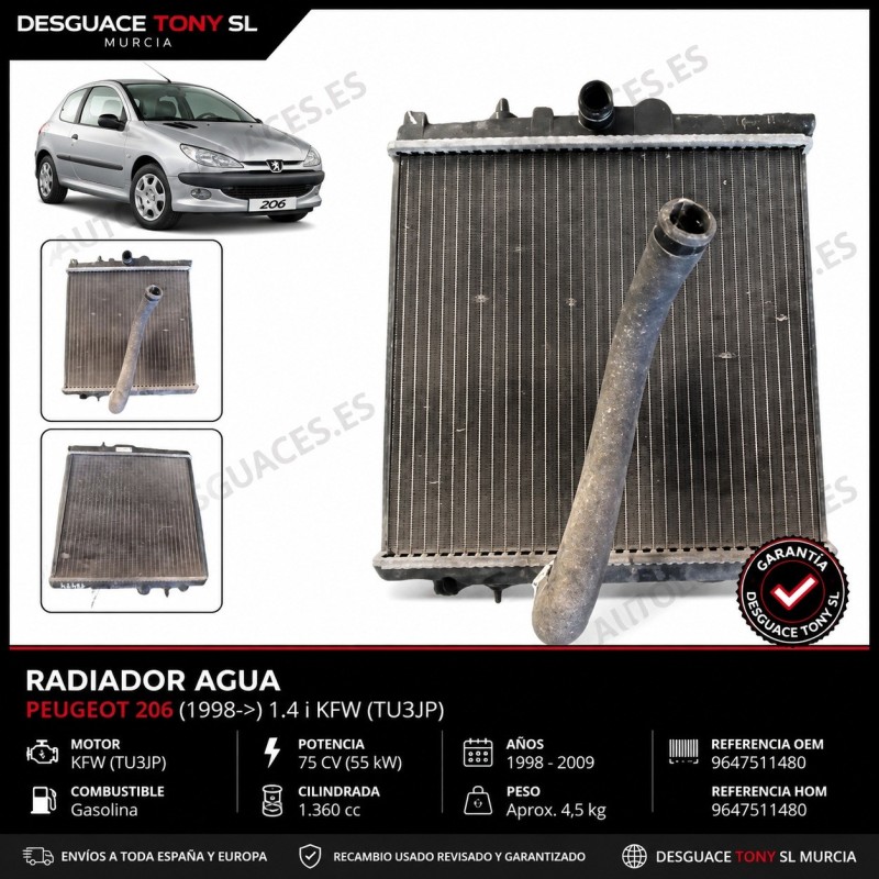 Radiador de Agua Peugeot 206 1.4 i KFW TU3JP Ref. 9647511480 Original