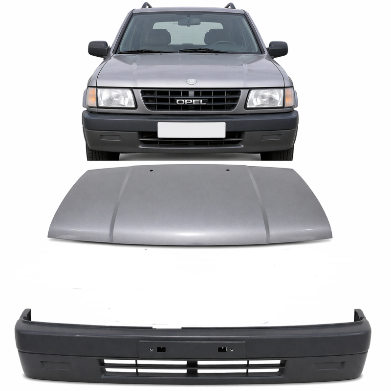 Face avant de l'Opel Frontera A Restyling 2.8 TD 113 ch 4JB1T (1995-1998) : capot, phares, pare-chocs