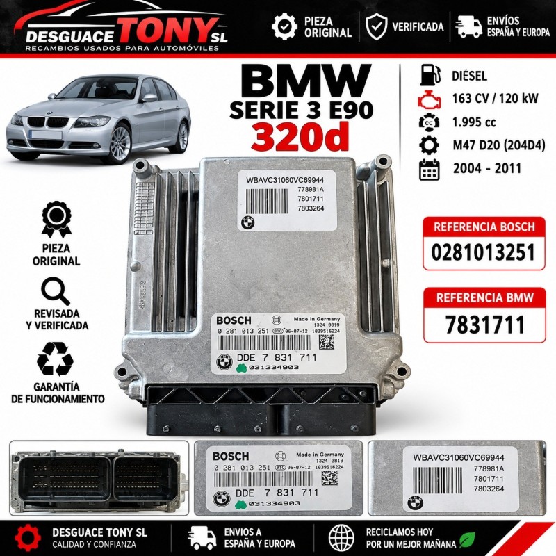 Centralina motor ECU BMW E90 320d 163 CV Bosch 0281013251 DDE 7831711
