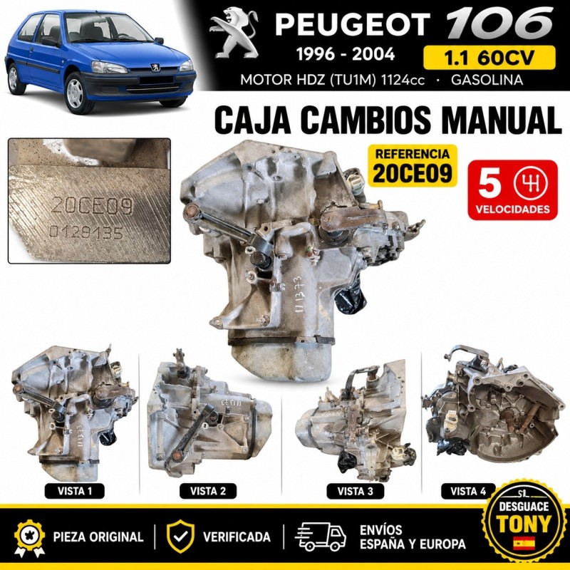 Boîte de Vitesses Manuelle 5V Peugeot 106 II 1.1 Essence 60CV HDZ TU1M 1124cc Réf. 20CE09
