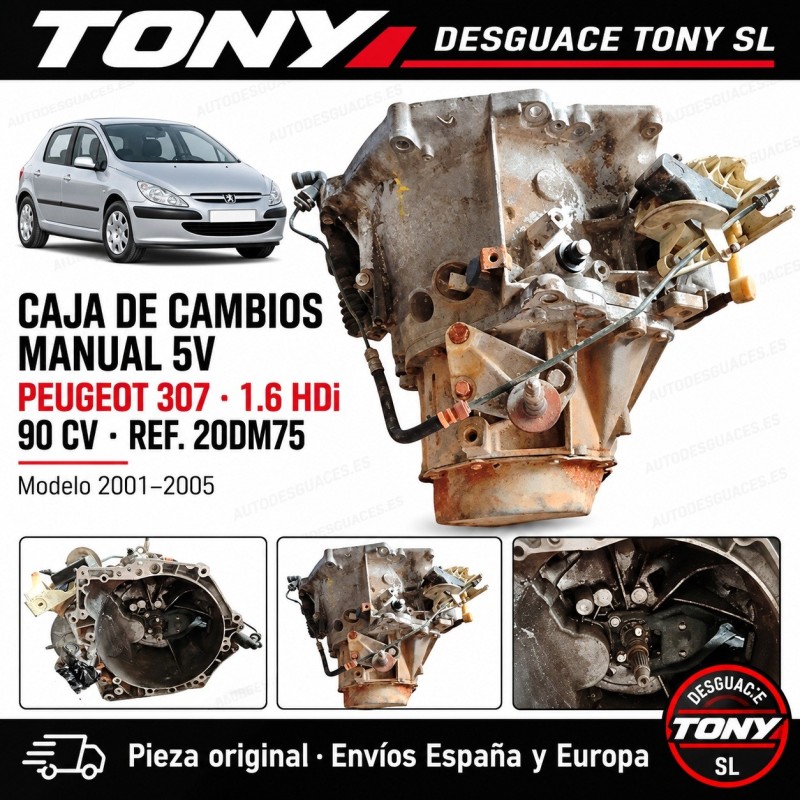Caja de cambios manual 5V Peugeot 307 1.6 HDi 90 CV Ref. 20DM75
