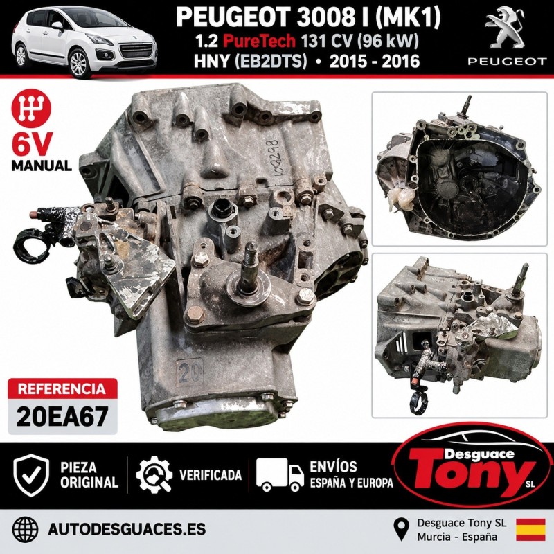 Caixa de velocidades manual de 6 velocidades Peugeot 3008 mk1 1.2 Gasolina 131cv / 96kW HNY (EB2DTS), ano de 2015 - 2016 Referên