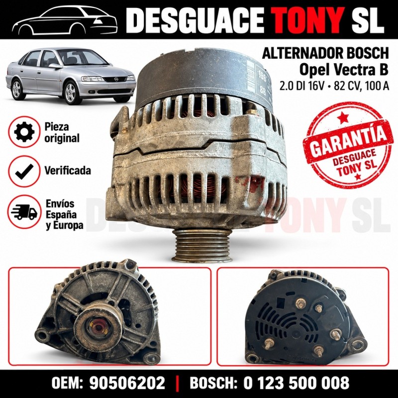 Alternador Bosch Opel Vectra B Berlina 2.0 DI 16V 82 CV 100 A | 0123500008 / 90506202